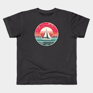 Seventies stripes and sailboat Kids T-Shirt